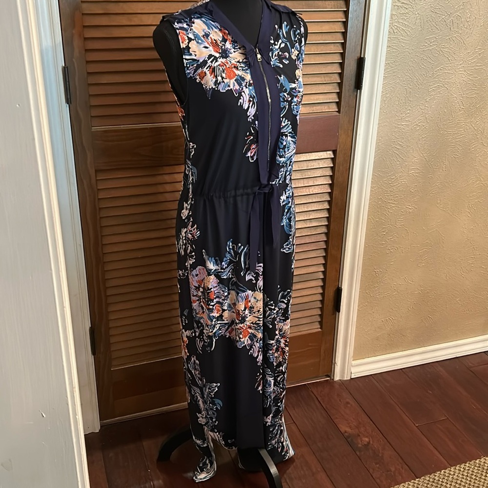 Tahari Navy Print Maxi Dress
